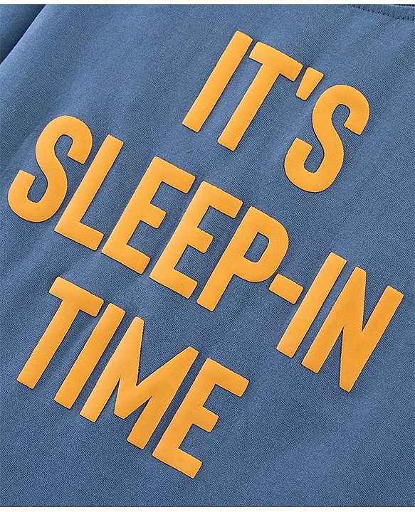 Pine Kids Full Sleeves 100% Cotton Bio-Wash HD Text Print Night Suit - Blue