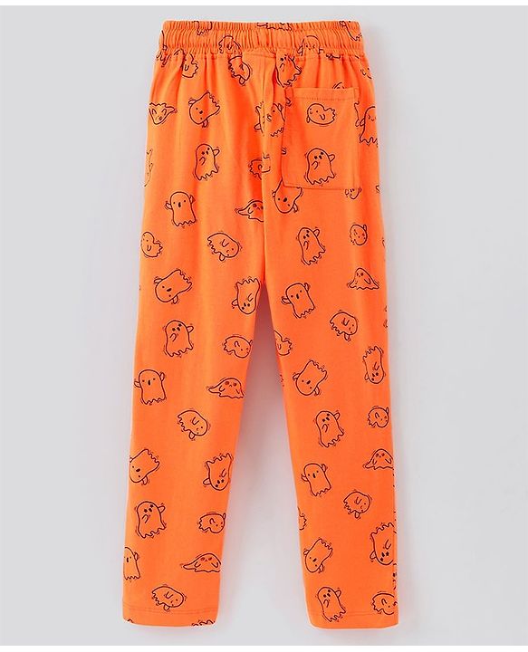 Pine Kids Full Sleeves Cotton Night Suit with Ghost Print - Orange