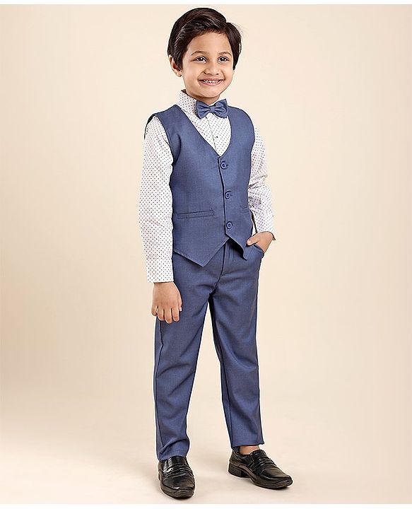 Babyhug Full Sleeves Party Suit With Bow - Blue