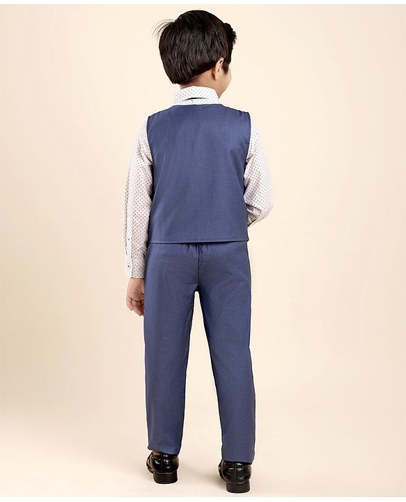Babyhug Full Sleeves Party Suit With Bow - Blue