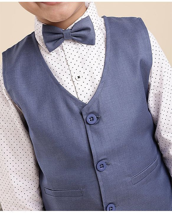 Babyhug Full Sleeves Party Suit With Bow - Blue