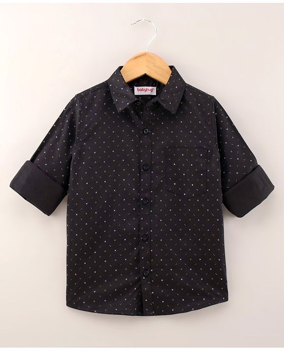Babyhug Full Sleeves Printed Party Wear Shirt With Bow - Black