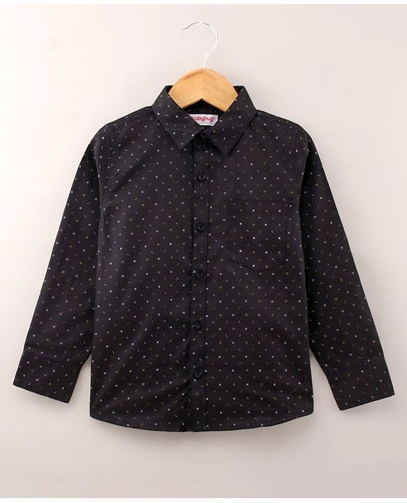 Babyhug Full Sleeves Printed Party Wear Shirt With Bow - Black