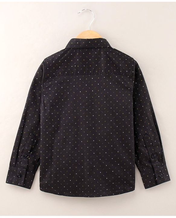 Babyhug Full Sleeves Printed Party Wear Shirt With Bow - Black