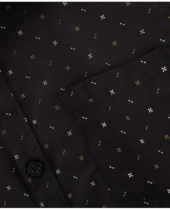 Babyhug Full Sleeves Printed Party Wear Shirt With Bow - Black