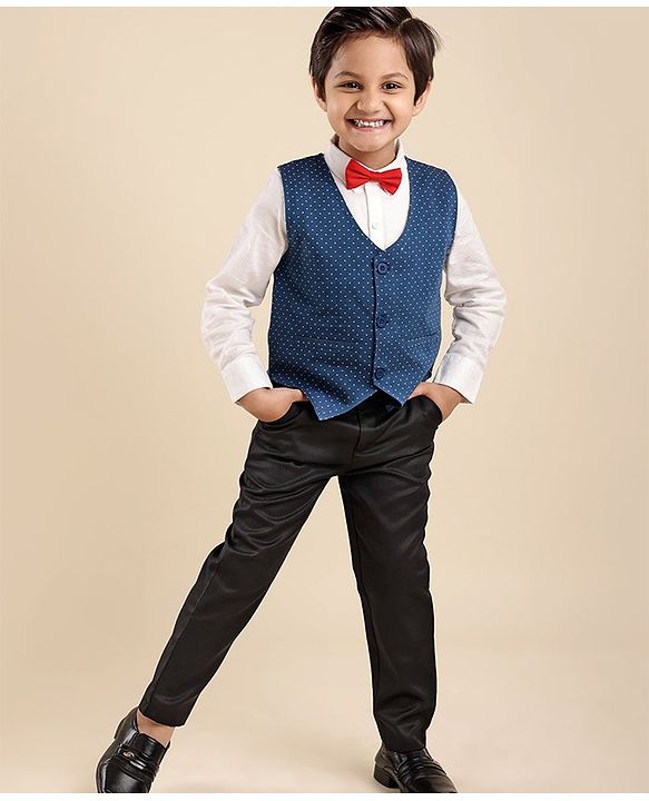 Babyhug Full Sleeves Party Suit With Bow - Blue & Black