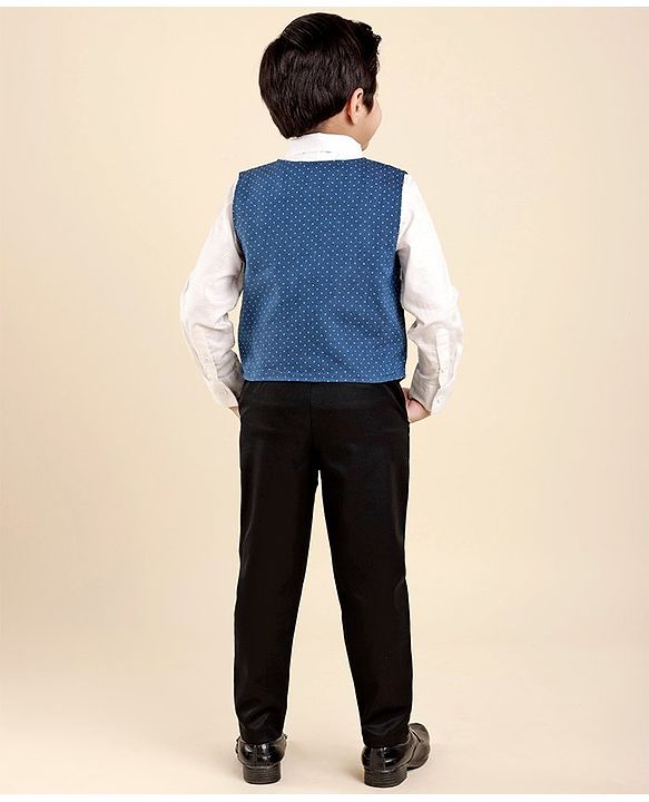Babyhug Full Sleeves Party Suit With Bow - Blue & Black