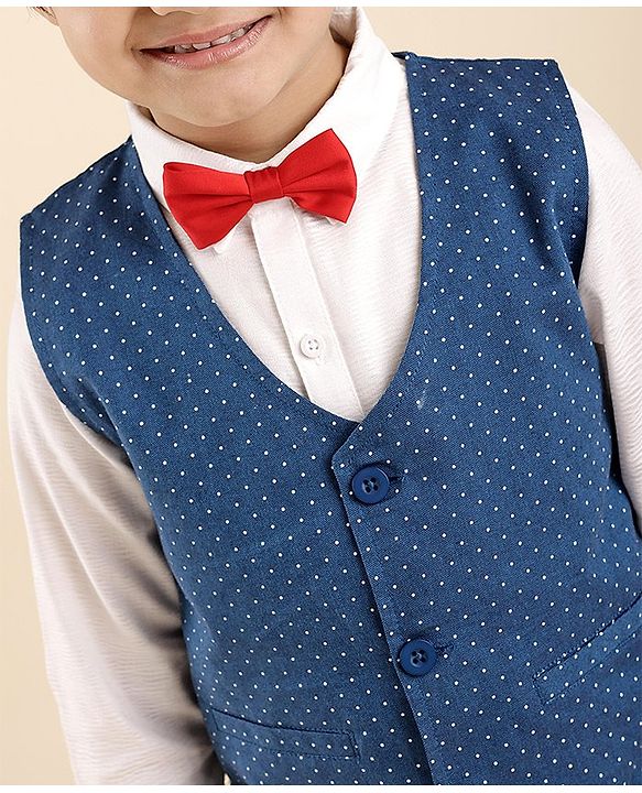 Babyhug Full Sleeves Party Suit With Bow - Blue & Black