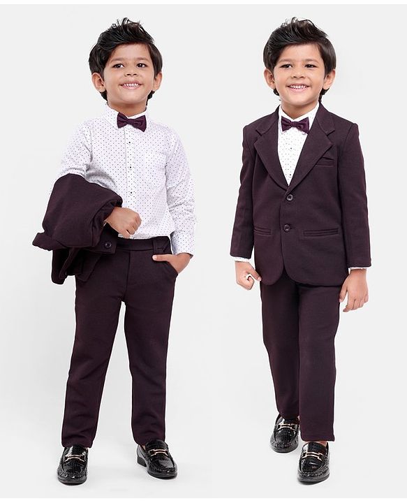 Babyhug Full Sleeves Party Suit with Bow Solid - Dark Purple