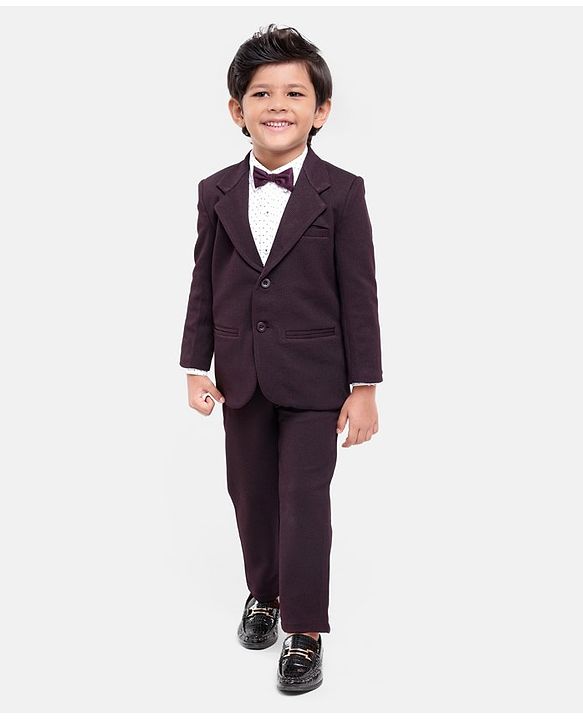 Babyhug Full Sleeves Party Suit with Bow Solid - Dark Purple