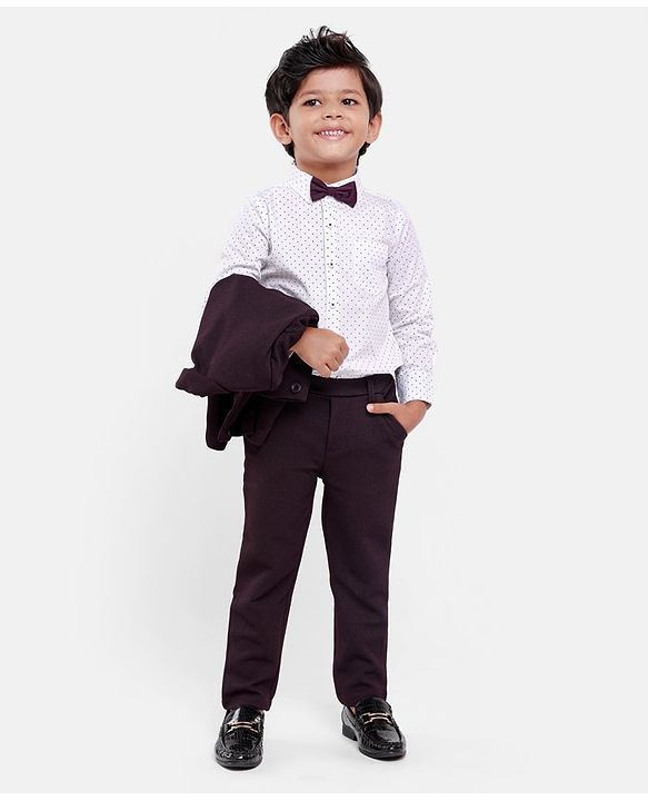 Babyhug Full Sleeves Party Suit with Bow Solid - Dark Purple