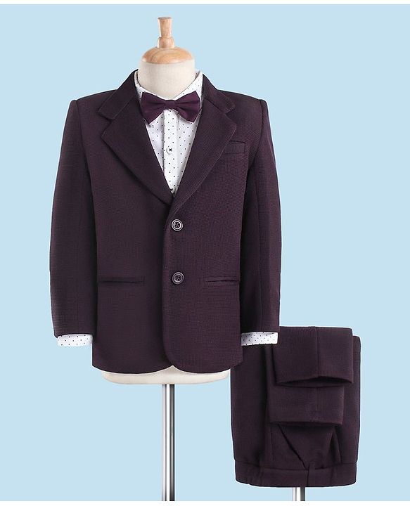 Babyhug Full Sleeves Party Suit with Bow Solid - Dark Purple