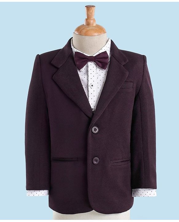 Babyhug Full Sleeves Party Suit with Bow Solid - Dark Purple