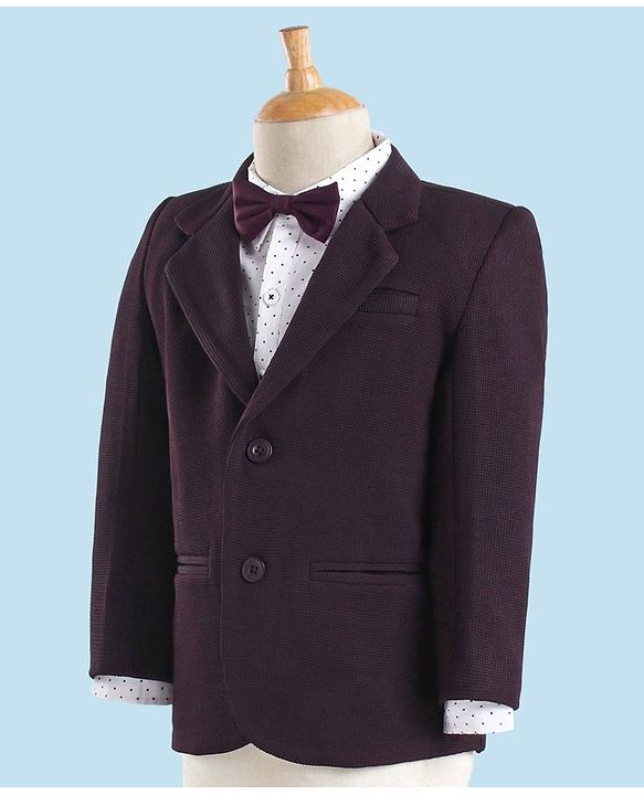 Babyhug Full Sleeves Party Suit with Bow Solid - Dark Purple