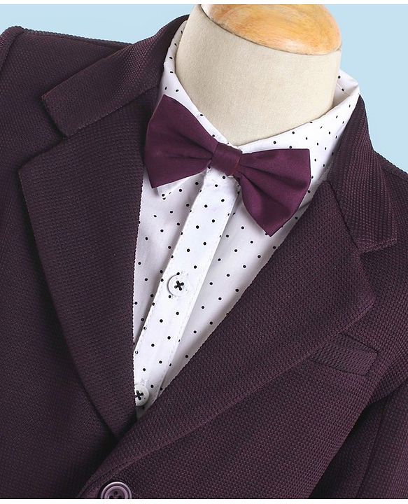 Babyhug Full Sleeves Party Suit with Bow Solid - Dark Purple