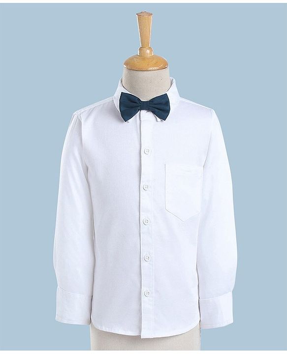 Babyhug Woven Full Sleeves Solid Party Suit with Bow Tie - Ocean Blue