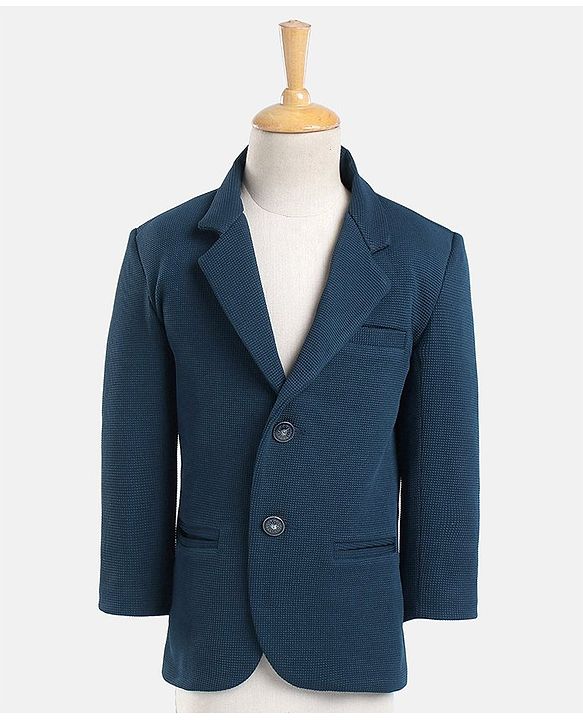 Babyhug Woven Full Sleeves Solid Party Suit with Bow Tie - Ocean Blue