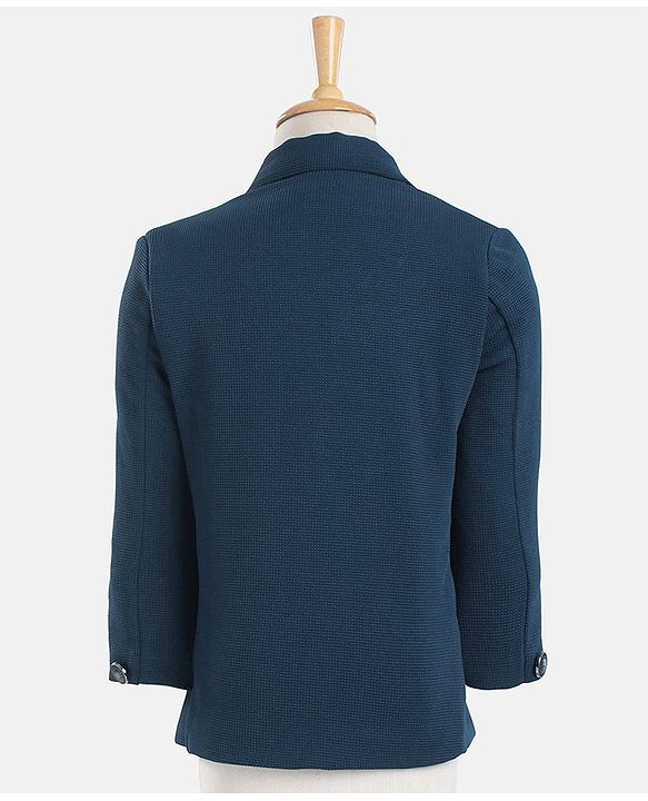 Babyhug Woven Full Sleeves Solid Party Suit with Bow Tie - Ocean Blue