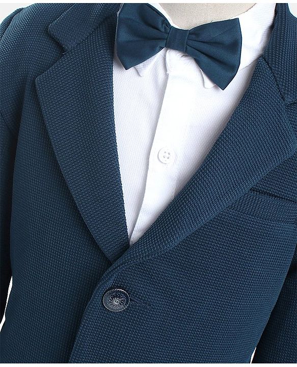Babyhug Woven Full Sleeves Solid Party Suit with Bow Tie - Ocean Blue