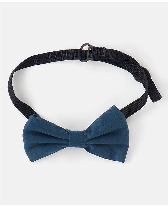 Babyhug Woven Full Sleeves Solid Party Suit with Bow Tie - Ocean Blue