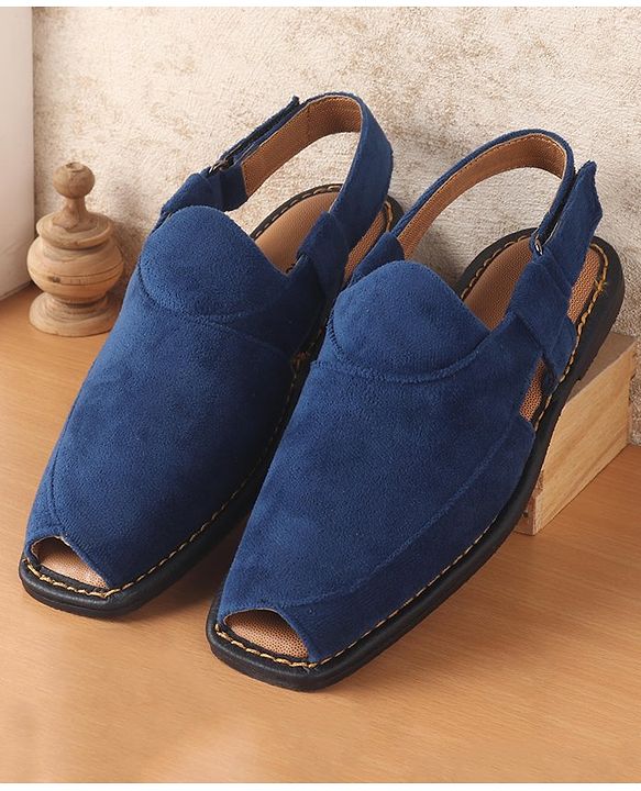 Pine Kids Peshawari Ethnic Sandals with Velcro Closure - Blue