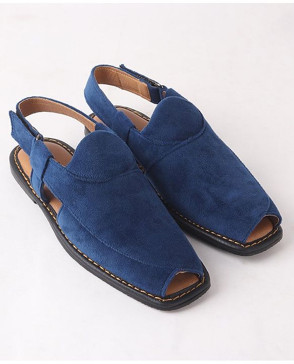 Pine Kids Peshawari Ethnic Sandals with Velcro Closure - Blue