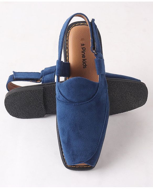 Pine Kids Peshawari Ethnic Sandals with Velcro Closure - Blue