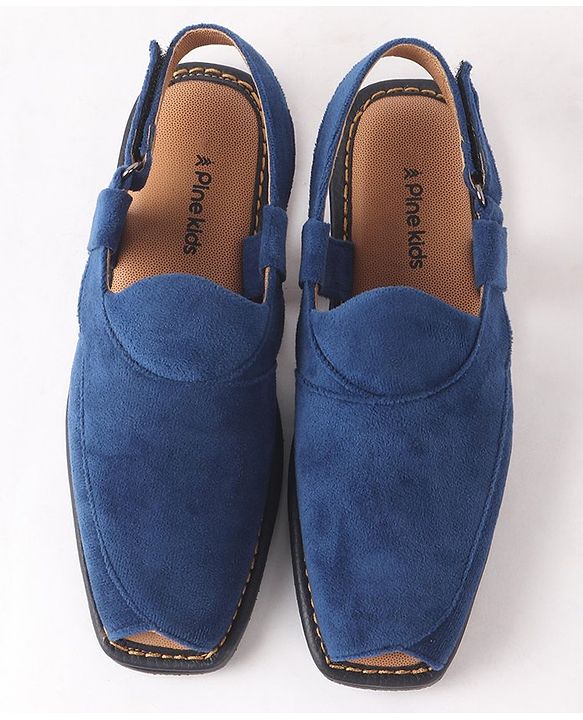 Pine Kids Peshawari Ethnic Sandals with Velcro Closure - Blue