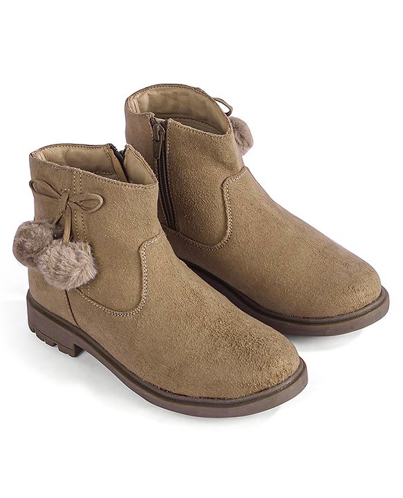 Pine Kids Slip On Winter Boots with Zipper Closure - Beige