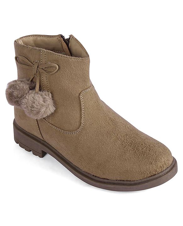 Pine Kids Slip On Winter Boots with Zipper Closure - Beige