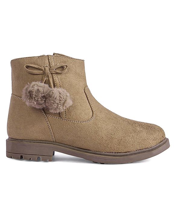 Pine Kids Slip On Winter Boots with Zipper Closure - Beige