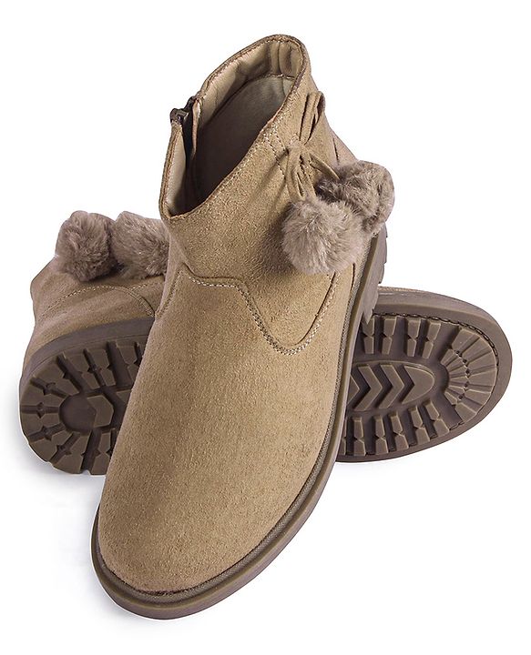 Pine Kids Slip On Winter Boots with Zipper Closure - Beige