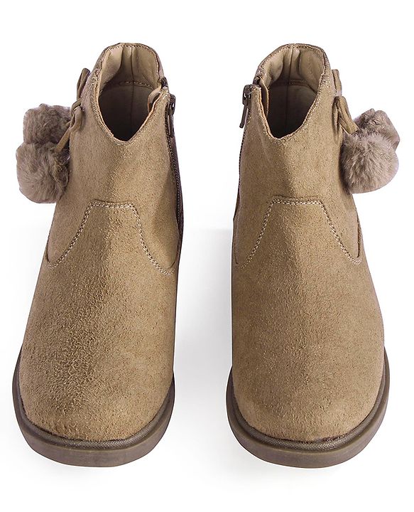 Pine Kids Slip On Winter Boots with Zipper Closure - Beige