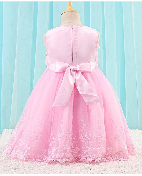 Babyhug Sleeveless Party Wear Frock Lace Embroidered - Pink