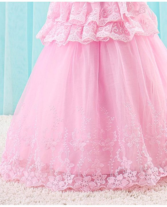 Babyhug Sleeveless Party Wear Frock Lace Embroidered - Pink