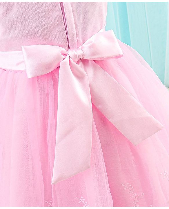 Babyhug Sleeveless Party Wear Frock Lace Embroidered - Pink
