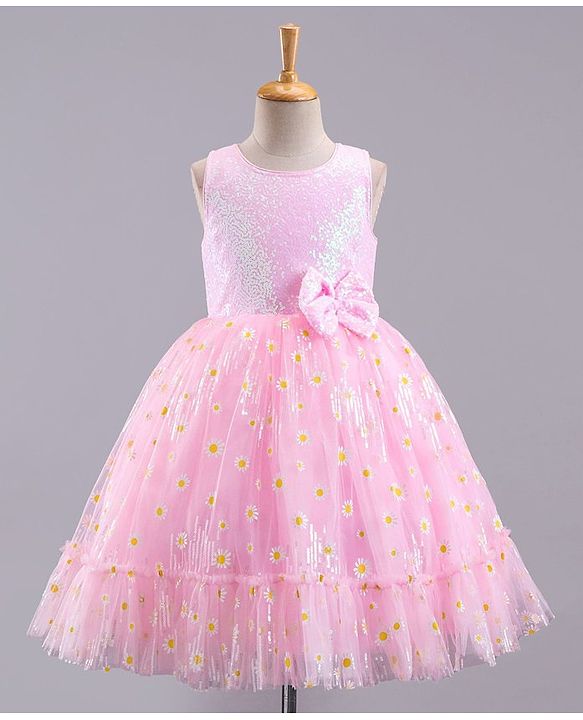 Babyhug Sleeveless Party Wear Sequin Embroidery Ankle Length Frock - Pink