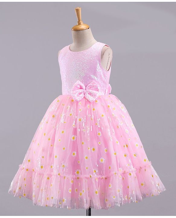 Babyhug Sleeveless Party Wear Sequin Embroidery Ankle Length Frock - Pink