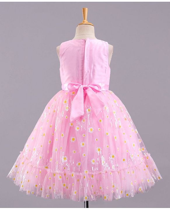 Babyhug Sleeveless Party Wear Sequin Embroidery Ankle Length Frock - Pink