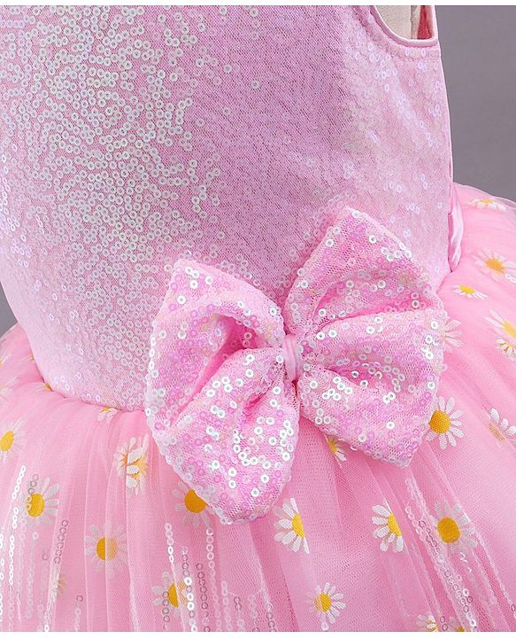 Babyhug Sleeveless Party Wear Sequin Embroidery Ankle Length Frock - Pink