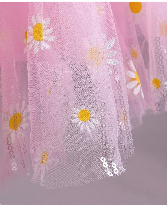 Babyhug Sleeveless Party Wear Sequin Embroidery Ankle Length Frock - Pink