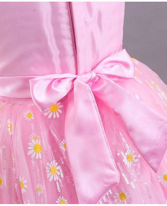 Babyhug Sleeveless Party Wear Sequin Embroidery Ankle Length Frock - Pink