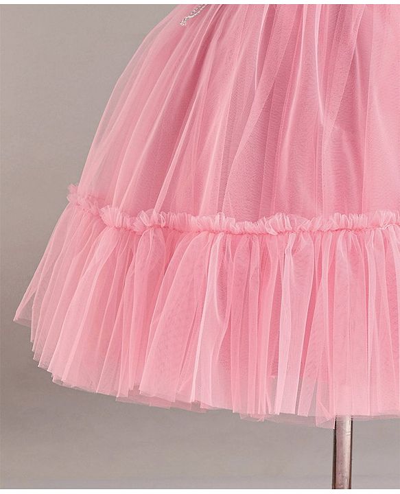 Babyhug Flutter Sleeves Party Wear Frock With Sequin Detailing & Floral Applique- Dusty Pink