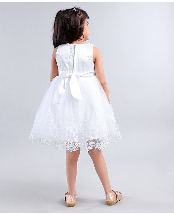 Babyhug Sleeveless Party Wear Frock Embroidered - White