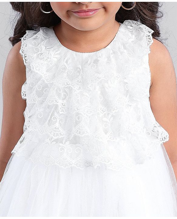 Babyhug Sleeveless Party Wear Frock Embroidered - White
