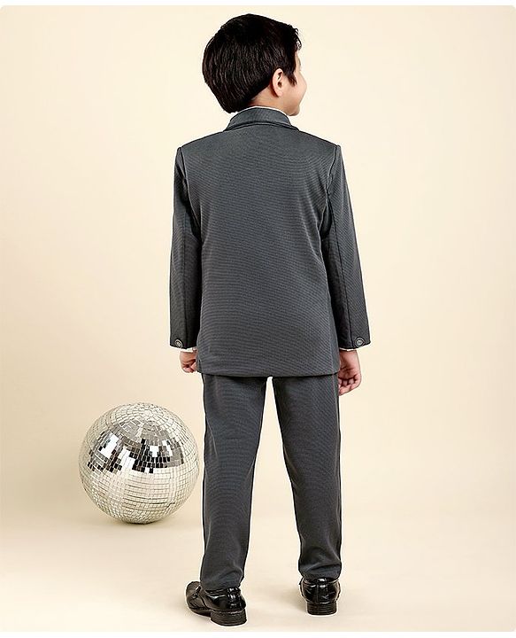 Babyhug Woven Full Sleeves Solid Party Suit with Bow Tie - Grey & White