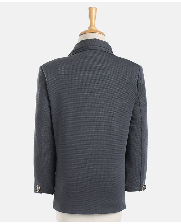 Babyhug Woven Full Sleeves Solid Party Suit with Bow Tie - Grey & White