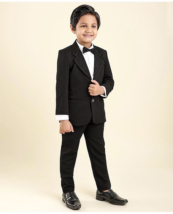 Babyhug Full Sleeves Party Suit with Bow Solid - Black