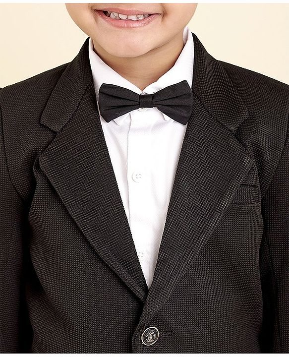 Babyhug Full Sleeves Party Suit with Bow Solid - Black