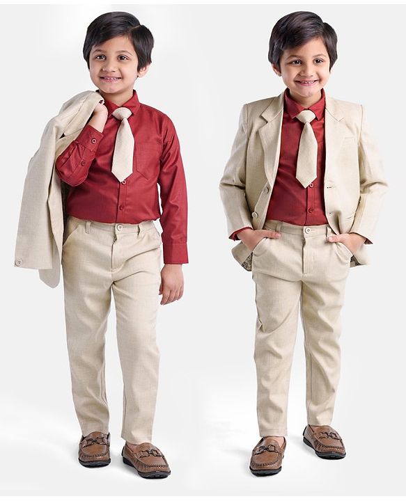 Babyhug Full Sleeves 4 Pcs Party Suit - Cream